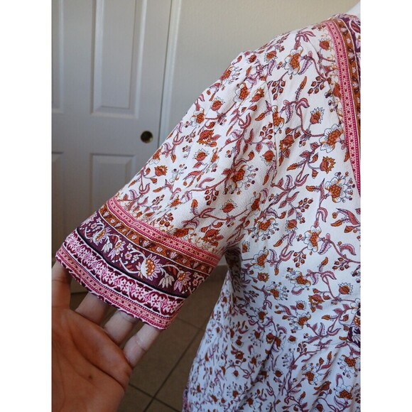 Knox Rose Peplum Top Medium Short Sleeve Floral Print Boho Bohemian Peasant - Picture 5 of 13